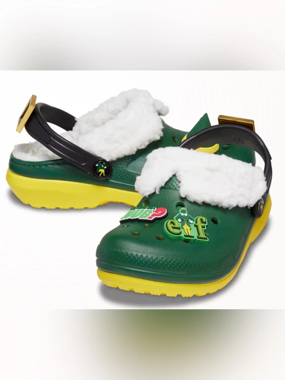 ELF CROCS Big kid 3 ELF Green and Yellow Fleece-Lined Clog Sandals